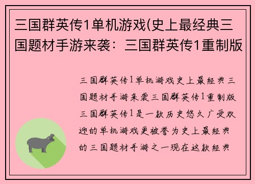 三国群英传1单机游戏(史上最经典三国题材手游来袭：三国群英传1重制版)